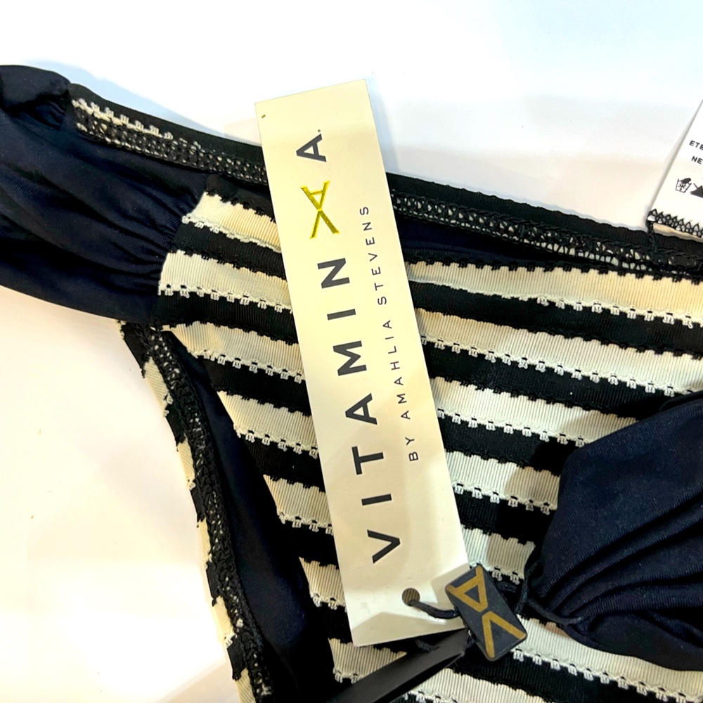 Vitamin A black & white striped bikini bottom NWT